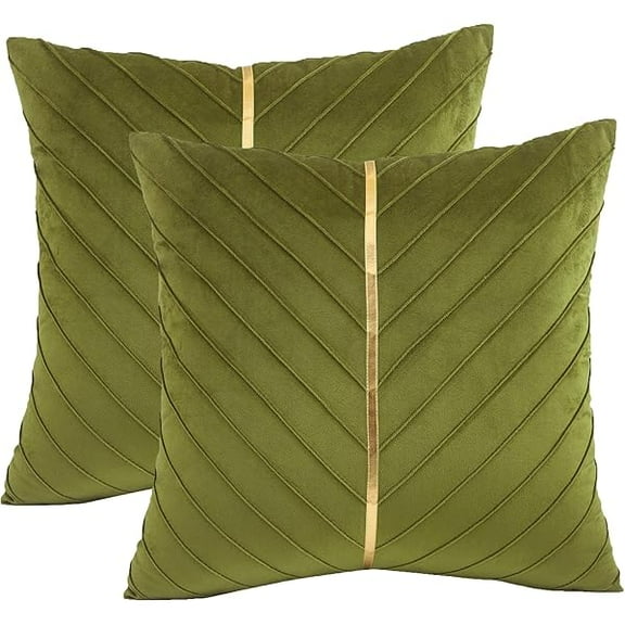 Pillow Cover Olive Green Velvet Throw Pillow Cover s 20x20 inch Pack of 2 with Gold Leather Decorative Couch Pillowcases Luxury Modern Pillow Cover for Living Room Bedroom Sofa Cushion Bed