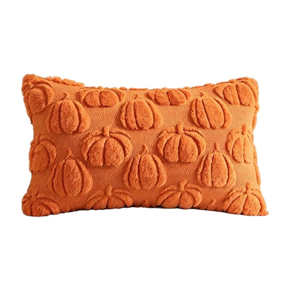 Pillow Cover Orange Faux Embroidered Pumpkin Lumbar Pillow Cover 12 X 20 Inch 1 Pack for Halloween Fall Thanksgiving Home Decor