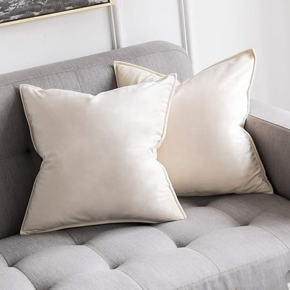 Pillow Cover Pack of 2 Decorative Velvet Throw Pillow Cover Soft Cream White Pillow Cover Solid Square Cushion Case for Sofa Bedroom Car 18x 18 Inch 45x 45cm