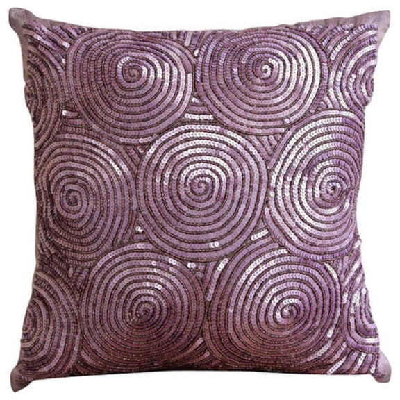 Pillow Cover, Purple Cushion Cover, Spiral Purple Sequins Antique Pillow Cover, Pillow Cover 20x20 inch (50x50 cm), Geometric Pillow Cover, Square, Modern, Circles - Purple Touch