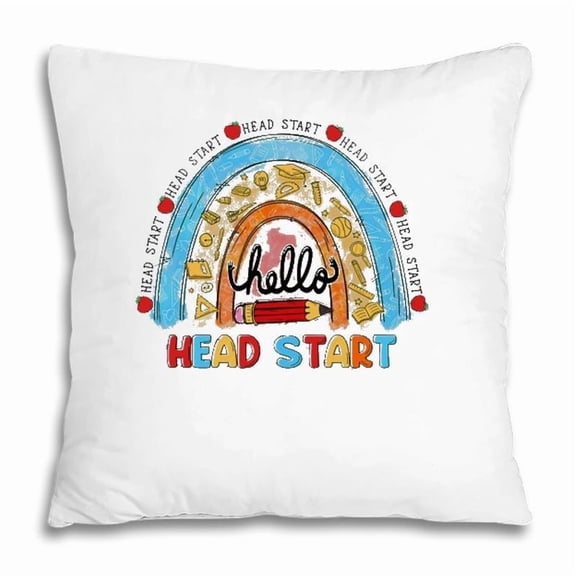 Pillow Cover - Rainbow Hello Head Start First Day Of School Teacher Student Pillow