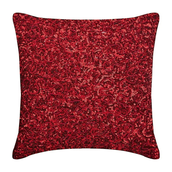 Pillow Cover, Red Bling Decorative Throw Pillow Cover Accent Pillow Couch Sofa Bed 12x12 inch (30x30 cm), Red Silk Pillow Cover Red Sequins Embroidered, Modern, Solid - Red Glitterati