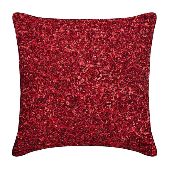 Pillow Cover, Red Bling Decorative Throw Pillow Cover Accent Pillow Couch Sofa Bed 20x20 inch (50x50 cm), Red Silk Pillow Cover Red Sequins Embroidered, Modern, Solid - Red Glitterati