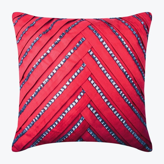 Pillow Cover, Red Handmade Pillowcases 16x16 inch (40x40 cm), Suede Decorative Accent Pillow Covers, Striped, Pintucks, Textured, Modern Pillow Covers - Red Smoke House Grill