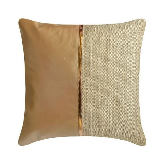 Pillow Cover, Rose Gold 20"x20" (50x50 cm) Pillow Covers, Faux Leather & Jute Jute Textured & Metallic Tape Throw Pillows For Sofa, Solid Color Pattern Modern Style - Rose Gold Jute