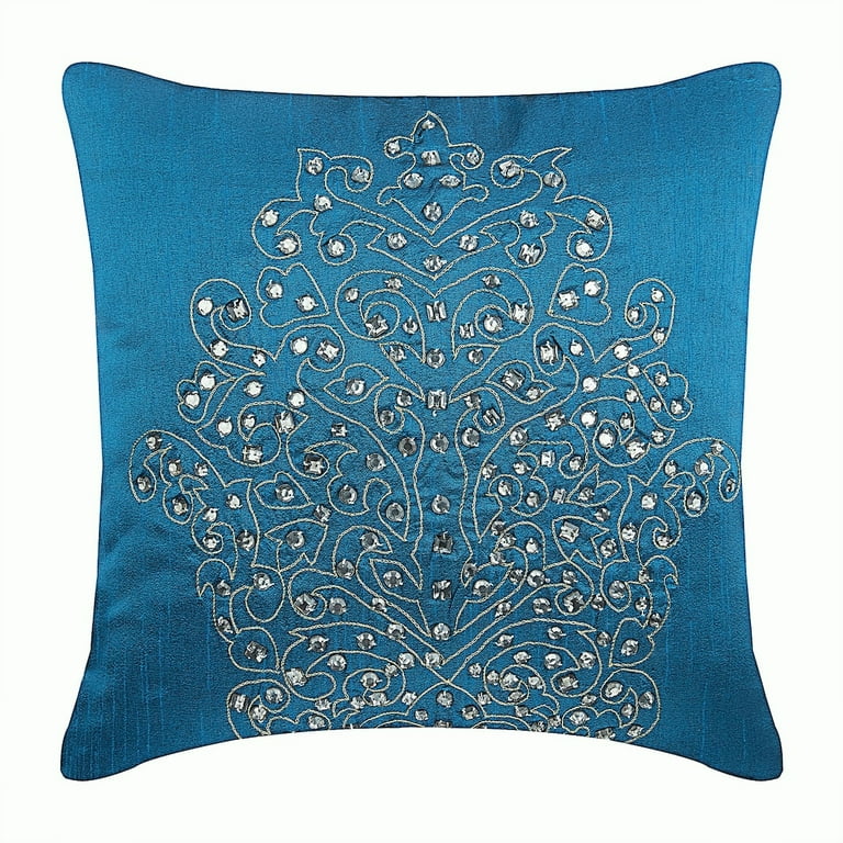 Pillow Cover, Royal Blue Throw Pillows Cover, Damask Zardozi