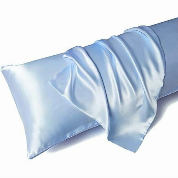 Pillow Cover Satin Body Pillow Cover , 20x54 inches Body Pillow Case for Adults, Silk Satin Cooling Body Pillow Pillowcase with Envelope Closure (20x54, Light Blue)