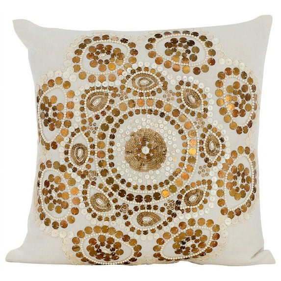 Pillow Cover, Throw Pillow Covers, Pillow Covers 18x18 inch (45x45 cm) White, Cotton Throw Pillow Covers, Handmade Pillow Covers, Traditional, Abstract - Gold Charm Circle