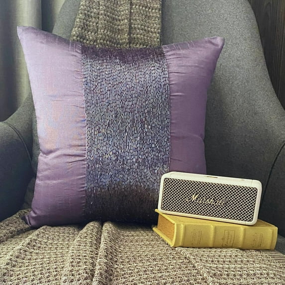 Pillow Cover, Violet Pillows Cover, Metallic Beads Throw Pillows Cover, 18x18 inch (45x45 cm) Pillows Cover, Square Silk Pillowcase, Solid Decorative Pillows, Modern - Violet Center