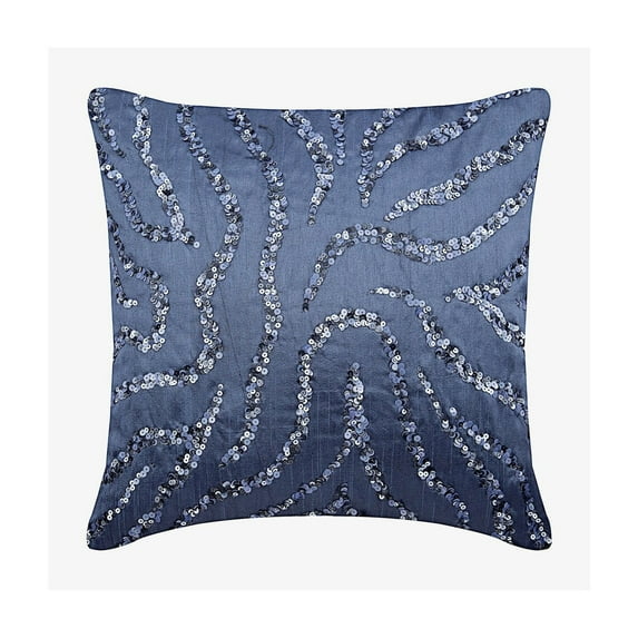 Pillow Cover, Whirlpool - 12x12 Inches Square Decorative Throw Pillow Cover Midnight Blue Taffeta Pillow Cover With Sequin Embroidery