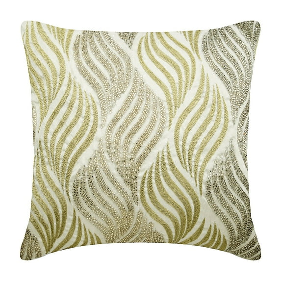 Pillow Cover, White Decorative Toss Pillow Covers 16x16 inch (40x40 cm), Silk Throw Pillow Covers, Abstract, Beaded, Swirls, Modern Pillow Cover For Sofa - Bijoux
