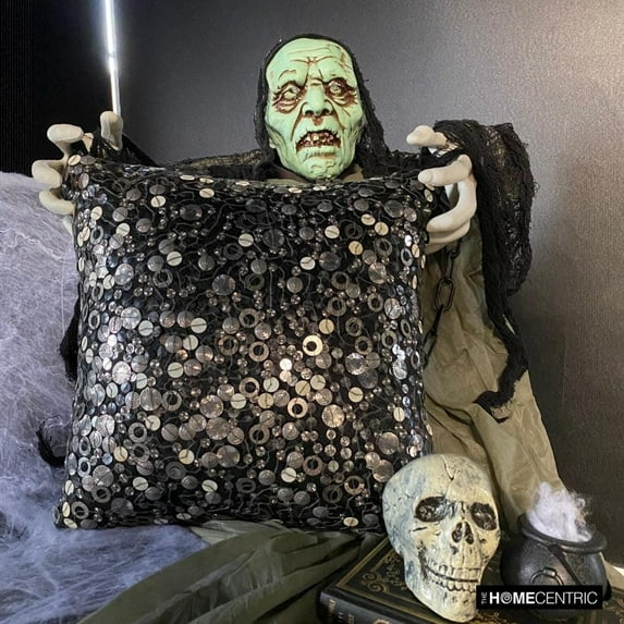 Pillow Cover, Zippered Pillow Covers, Pillow Covers 22x22 inch (55x55 cm) Black, Silk Throw Pillow Covers, Handmade Pillow Covers, Modern, Circles Halloween Decorations - Black Night