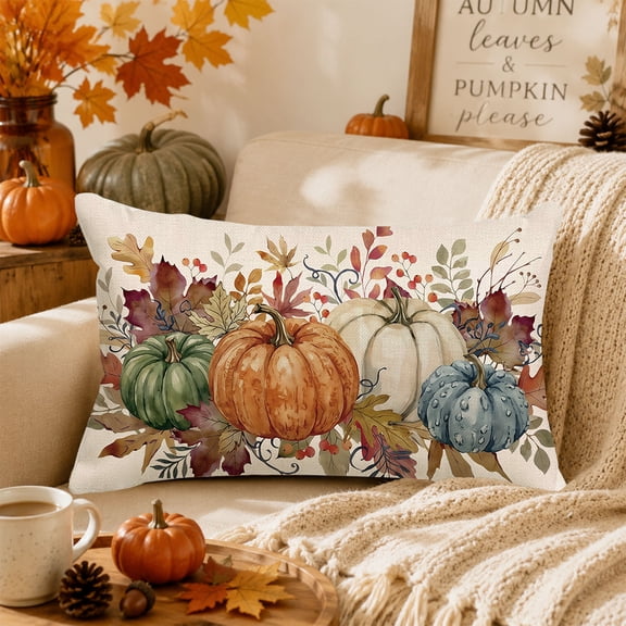 Stegali Fall Pillow Cover 12x20 Inch Pumpkin Maple Leaf Throw Pillow Cover Thanksgiving Decor Lumbar