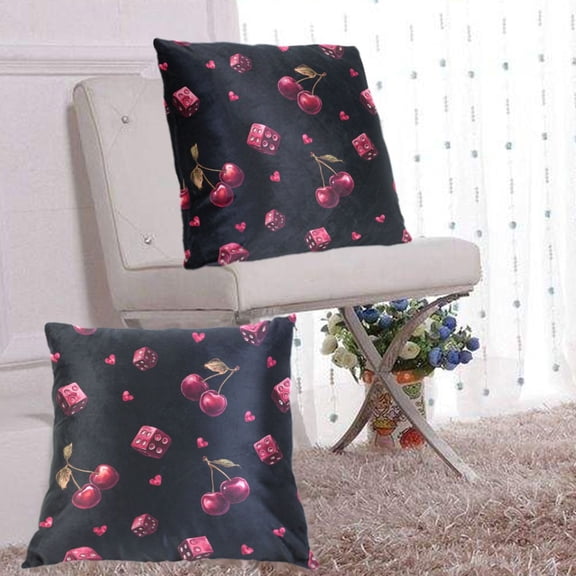 Pillow Covers 16x16 Decorative Square Pillow Covers For Sofa Couch Farmhouse Home Cherries & Dice