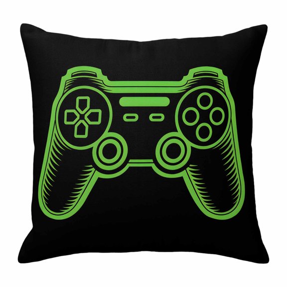 Pillow Covers 16x16 Inch, Green Game Controller Linen Pillowcase with Invisible Zipper, Modern Art Gaming Handheld Black Decorative Throw Pillow Covers Cushion Case for Couch Sofa Bed Living Room