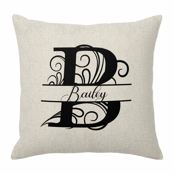 Pillow Covers 16x16 Inch, Letter B Linen Pillowcase with Invisible Zipper, Monogram Words Decorative Throw Pillow Covers Cushion Case for Couch Sofa Bed Living Room