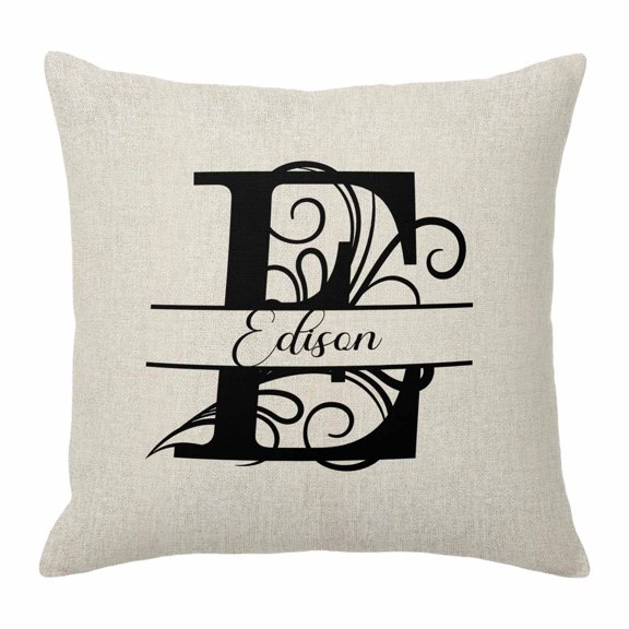 Pillow Covers 16x16 Inch, Letter E Linen Pillowcase with Invisible Zipper, Monogram Words Decorative Throw Pillow Covers Cushion Case for Couch Sofa Bed Living Room