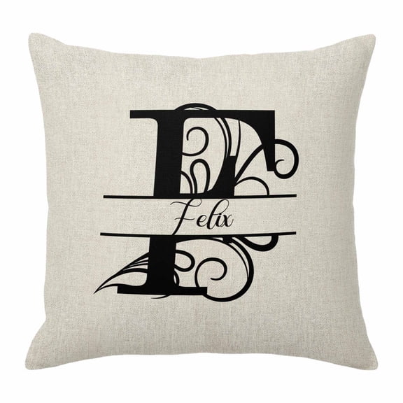 Pillow Covers 16x16 Inch, Letter F Linen Pillowcase with Invisible Zipper, Monogram Words Decorative Throw Pillow Covers Cushion Case for Couch Sofa Bed Living Room