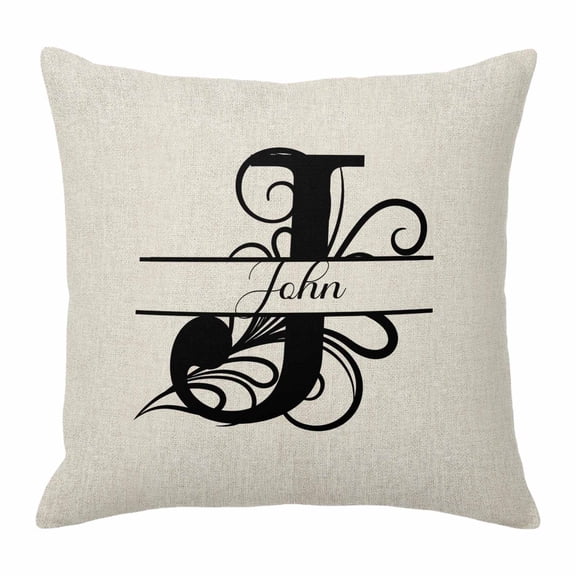 Pillow Covers 16x16 Inch, Letter J Linen Pillowcase with Invisible Zipper, Monogram Words Decorative Throw Pillow Covers Cushion Case for Couch Sofa Bed Living Room