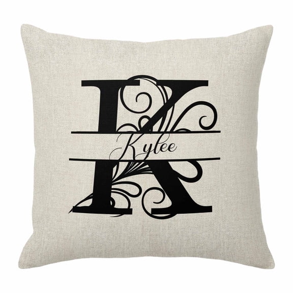 Pillow Covers 16x16 Inch, Letter K Linen Pillowcase with Invisible Zipper, Monogram Words Decorative Throw Pillow Covers Cushion Case for Couch Sofa Bed Living Room