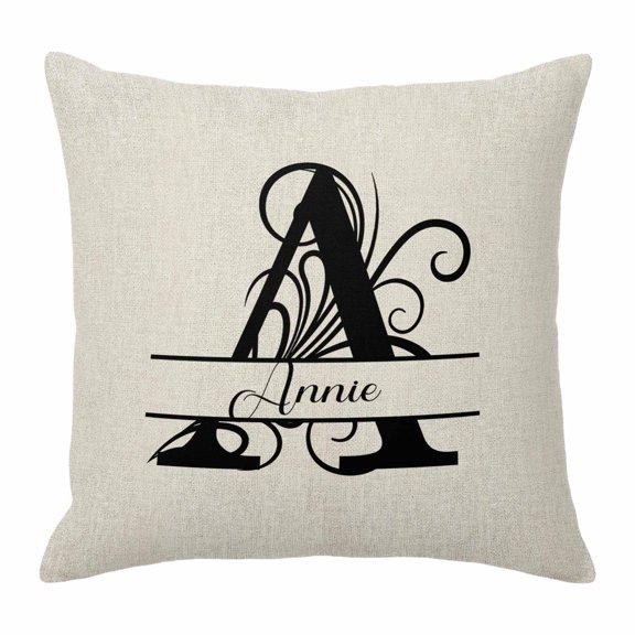 Pillow Covers 16x16 Inch, Letter A Linen Pillowcase with Invisible Zipper, Monogram Words Decorative Throw Pillow Covers Cushion Case for Couch Sofa Bed Living Room