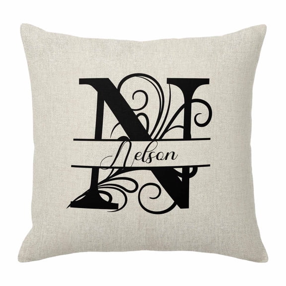 Pillow Covers 16x16 Inch, Letter N Linen Pillowcase with Invisible Zipper, Monogram Words Decorative Throw Pillow Covers Cushion Case for Couch Sofa Bed Living Room