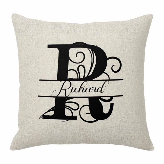 Pillow Covers 16x16 Inch, Letter R Linen Pillowcase with Invisible Zipper, Monogram Words Decorative Throw Pillow Covers Cushion Case for Couch Sofa Bed Living Room