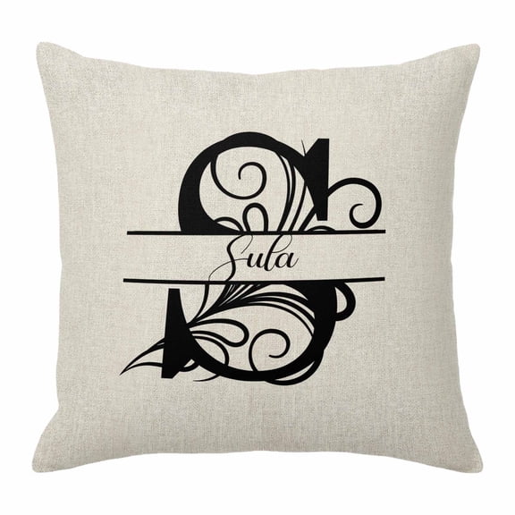 Pillow Covers 16x16 Inch, Letter S Linen Pillowcase with Invisible Zipper, Monogram Words Decorative Throw Pillow Covers Cushion Case for Couch Sofa Bed Living Room