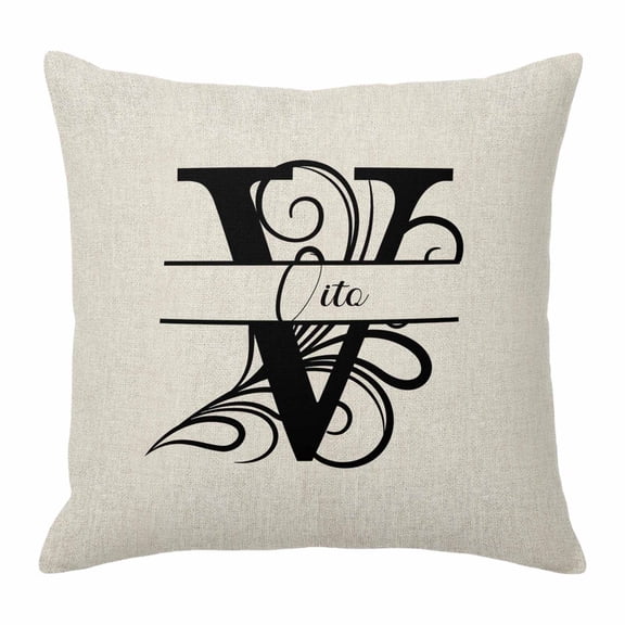 Pillow Covers 16x16 Inch, Letter V Linen Pillowcase with Invisible Zipper, Monogram Words Decorative Throw Pillow Covers Cushion Case for Couch Sofa Bed Living Room