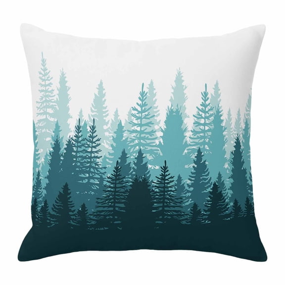Pillow Covers 16x16 Inch, Modern Forest Aqua, Linen Pillowcase with Invisible Zipper, Gradient Aesthetics Modern Color Decor Decorative Throw Pillow Covers Cushion Case for Couch Sofa Bed Living Room