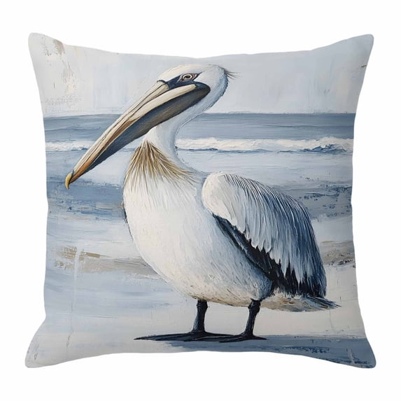 Pillow Covers 16x16 Inch, Painted Pelican Linen Pillowcase with Invisible Zipper, Ocean Birds Modernism Retro Decorative Throw Pillow Covers Cushion Case for Couch Sofa Bed Living Room