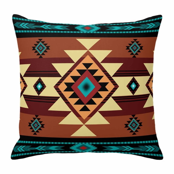 Pillow Covers 16x16 Inch, Turquoise Red Linen Pillowcase with Invisible Zipper, Southwest American Native Abstract Pattern Decorative Throw Pillow Covers Cushion Case for Couch Sofa Bed Living Room