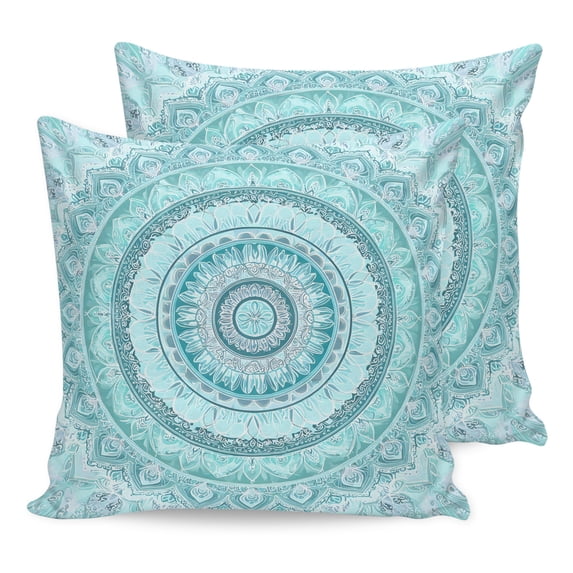 Pillow Covers 16x16 Set of 2, Aqua Boho Throw Pillow Covers Decorative Couch Cushion Cover, Rustic Neutral Tribes Ethnic Geometric Floral Microfiber Soft Pillowcases for Bedroom Living Room Sofa
