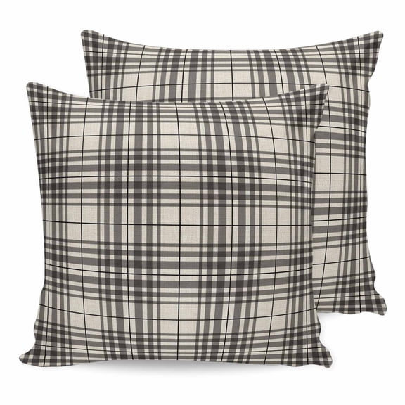 Pillow Covers 16x16 Set of 2, Buffalo Plaid Throw Pillow Covers Decorative Couch Cushion Cover, Jet Black Gray Farmhouse Gingham Striped Microfiber Soft Square Pillowcases for Bedroom Living Room