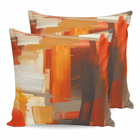 Pillow Covers 16x16 Set of 2, Burnt Orange Brown Throw Pillow Covers Decorative Couch Cushion Cover, Farmhouse Ombre Abstract Mottled Art Microfiber Soft Pillowcases for Bedroom Living Room Sofa