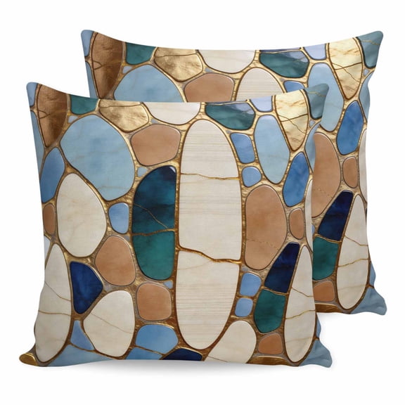 Pillow Covers 16x16 Set of 2, Colorful Stones Throw Pillow Covers Decorative Couch Cushion Cover, Modern Abstract Geometric Gold Microfiber Soft Square Pillowcases for Bedroom Living Room Sofa
