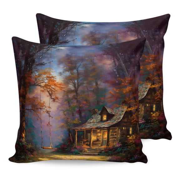 Pillow Covers 16x16 Set of 2, Country Forest Throw Pillow Covers Decorative Couch Cushion Cover, Farmhouse Nature Trees Cabin Starry Sky Microfiber Soft Square Pillowcases for Bedroom Living Room