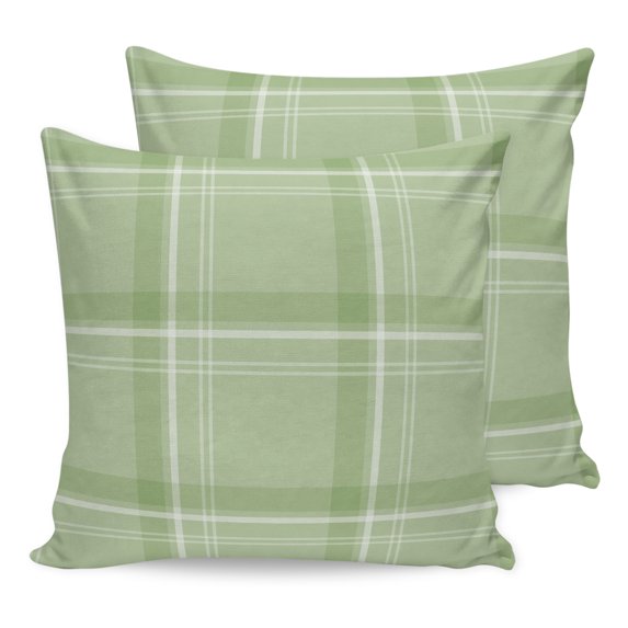 Pillow Covers 16x16 Set of 2, Green Checkered Throw Pillow Covers Decorative Couch Cushion Cover, Stripes Green Buffalo Plaid Microfiber Soft Square Pillowcases for Bedroom Living Room Sofa
