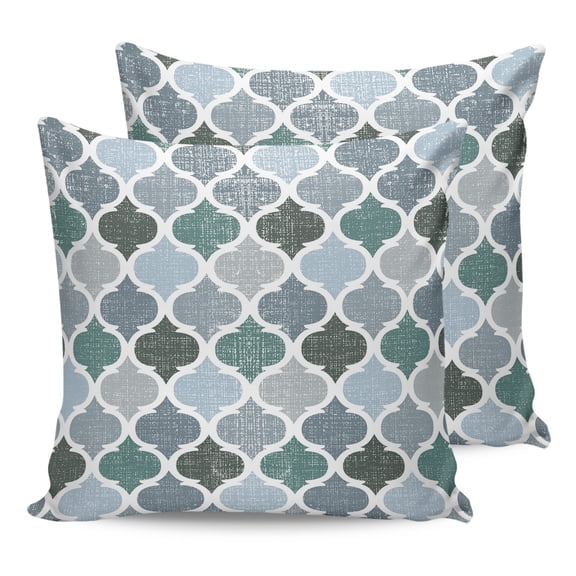 Pillow Covers 16x16 Set of 2, Green Grey Morocco Pattern Throw Pillow Covers Decorative Couch Cushion Cover, Turquoise Modern Moroccan Geometric Microfiber Soft Square Pillowcases for Bedroom Sofa
