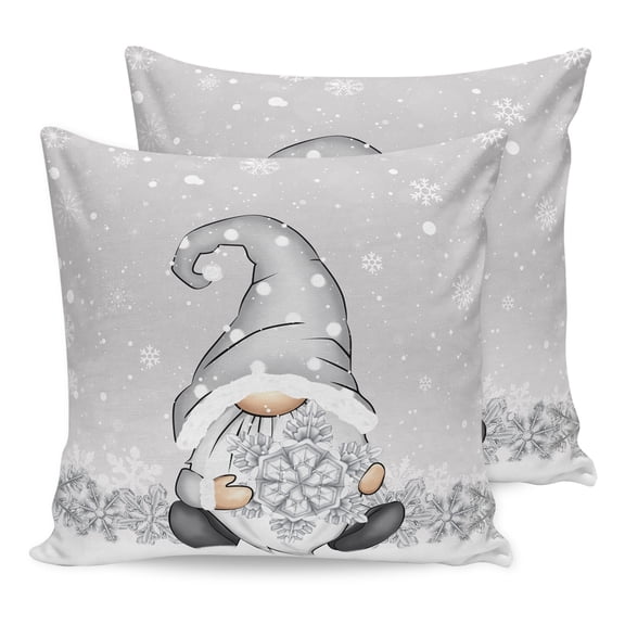 Pillow Covers 16x16 Set of 2, Grey Gnomes Christmas Throw Pillow Covers Decorative Couch Cushion Cover, Gray Xmas Snowflake Winter Rustic Microfiber Soft Pillowcases for Bedroom Living Room Sofa