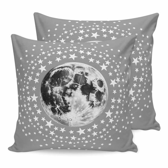 Pillow Covers 16x16 Set of 2, Grey Moon Throw Pillow Covers Decorative Couch Cushion Cover, Modern Abstract Minimalist Stars Artwork Microfiber Soft Square Pillowcases for Bedroom Living Room Sofa