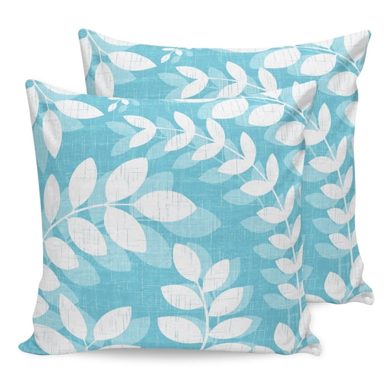 Pillow Covers 16x16 Set of 2, Light Blue Leaves Throw Pillow Covers Decorative Couch Cushion Cover, Farmhouse Botanical Branch Vintage Boho Leaf Microfiber Soft Pillowcases for Bedroom Living Room