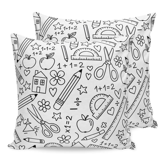 Pillow Covers 16x16 Set of 2, Mathematics Tools Sketch Throw Pillow Covers Decorative Couch Cushion Cover, White Modern Abstract Icons Microfiber Soft Square Pillowcases for Bedroom Living Room Sofa