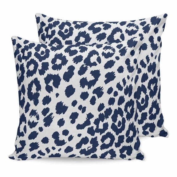 Pillow Covers 16x16 Set of 2, Navy Blue Leopard Throw Pillow Covers Decorative Couch Cushion Cover, Vintage Animals Texture Country Microfiber Soft Square Pillowcases for Bedroom Living Room Sofa