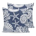 thumbnail image 1 of Pillow Covers 16x16 Set of 2, Navy Blue Starfish Coastal Throw Pillow Covers Decorative Couch Cushion Cover, Summer Coral Shell Beach Nautical Microfiber Soft Pillowcases for Bedroom Living Room Sofa, 1 of 9