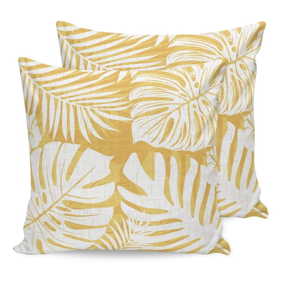 Pillow Covers 16x16 Set of 2, Palm Tree Monstera Throw Pillow Covers Decorative Couch Cushion Cover, Mustard Ochre Leaf Boho Botanical Tropical Microfiber Soft Pillowcases for Bedroom Living Room