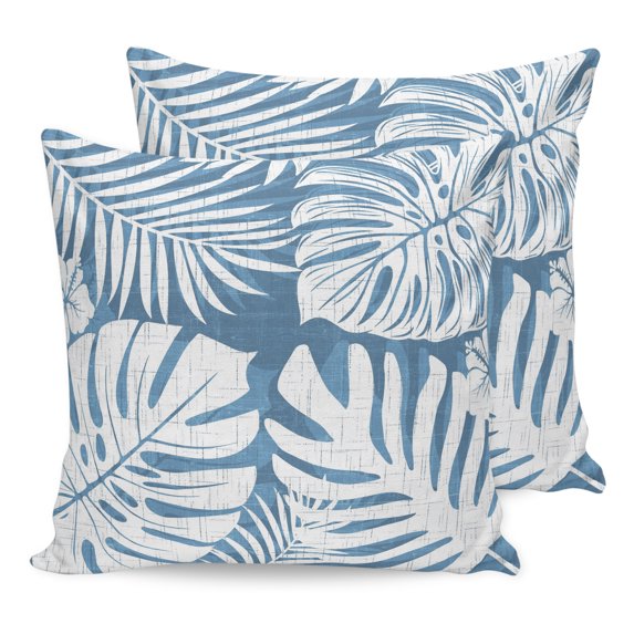 Pillow Covers 16x16 Set of 2, Palm Tree Monstera Throw Pillow Covers Decorative Couch Cushion Cover, Slate Blue Leaf Boho Botanical Tropical Microfiber Soft Pillowcases for Bedroom Living Room Sofa