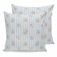 thumbnail image 1 of Pillow Covers 16x16 Set of 2, Pink Spring Floral Throw Pillow Covers Decorative Couch Cushion Cover, Blue Striped Farmhouse Art Elegant Microfiber Soft Square Pillowcases for Bedroom Living Room Sofa, 1 of 9