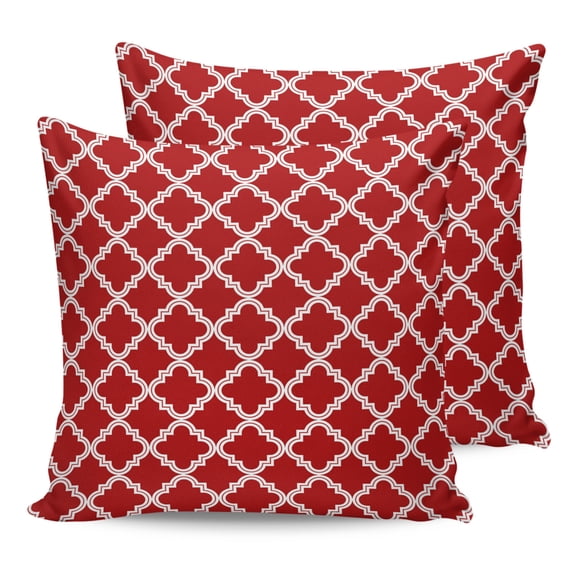 Pillow Covers 16x16 Set of 2, Quatrefoil Moroccan Pattern Throw Pillow Covers Decorative Couch Cushion Cover, Geometric Red Backdrop Microfiber Soft Square Pillowcases for Bedroom Living Room Sofa