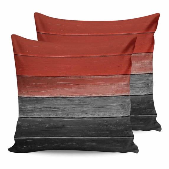 Pillow Covers 16x16 Set of 2, Red Gray Black Throw Pillow Covers Decorative Couch Cushion Cover, Vintage Country Gradient Wooden Grain Microfiber Soft Square Pillowcases for Bedroom Living Room Sofa